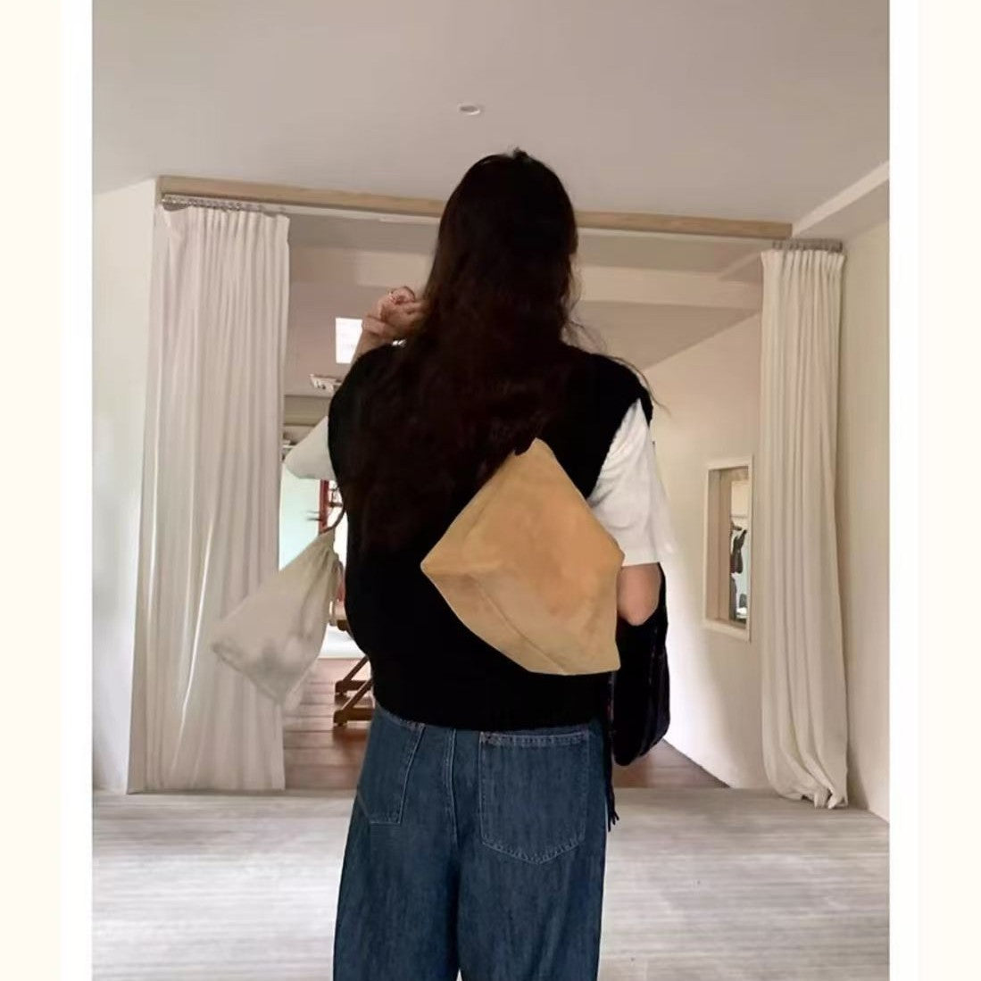 New Retro Suede Womens Bag Korean Niche Design Handbag Shoulder Underarm Bag In Korean Style