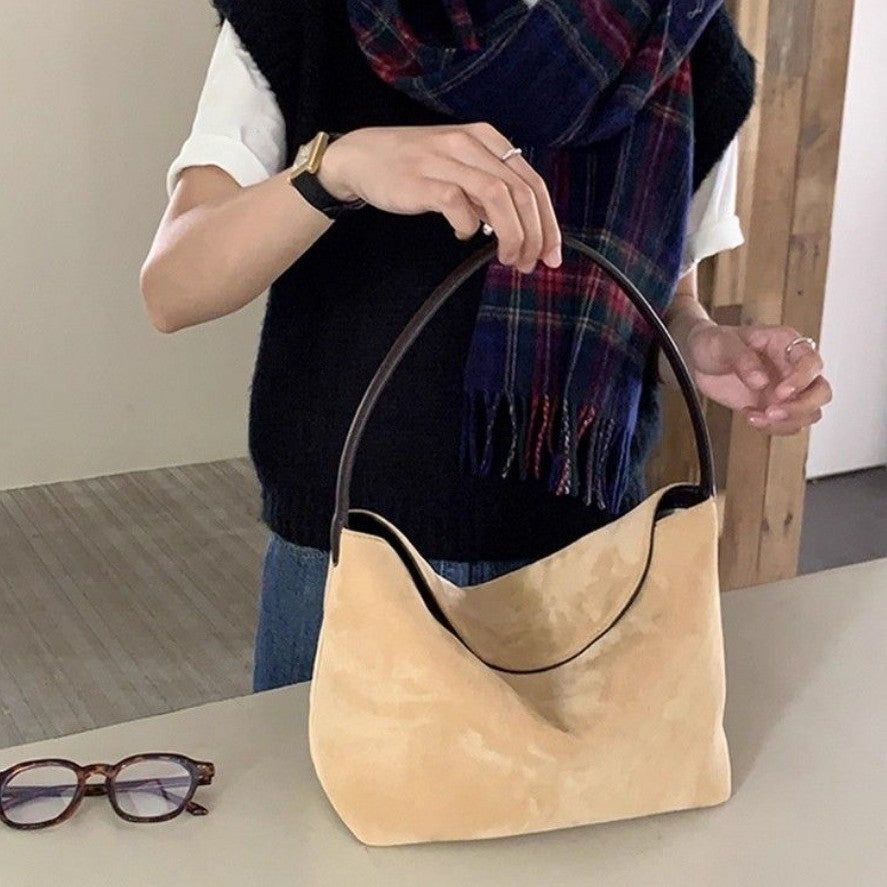 New Retro Suede Womens Bag Korean Niche Design Handbag Shoulder Underarm Bag In Korean Style