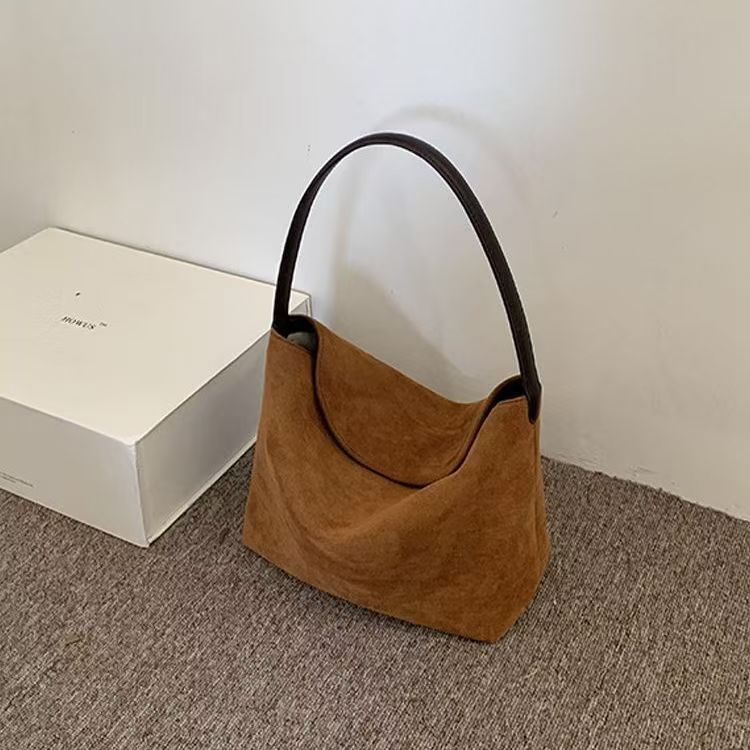 New Retro Suede Womens Bag Korean Niche Design Handbag Shoulder Underarm Bag In Korean Style