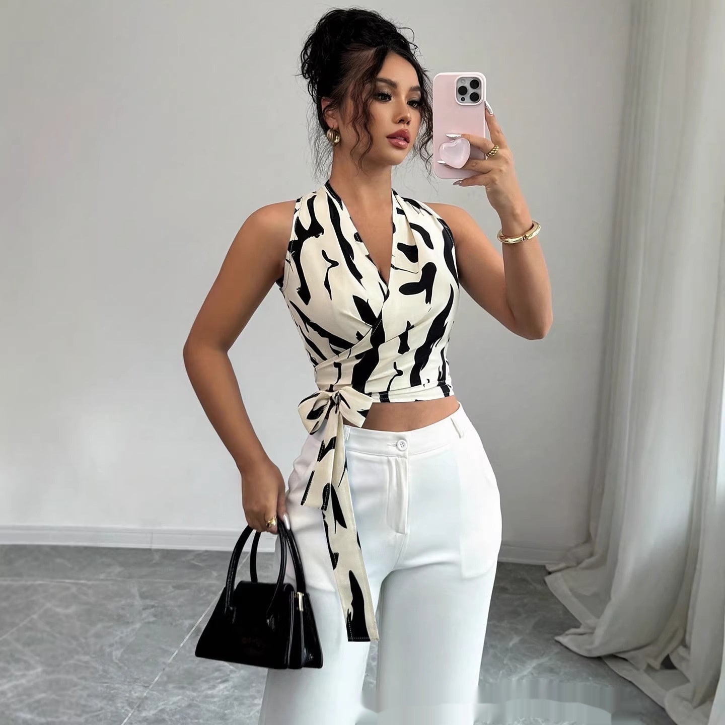 Women's Printed Halterneck Short Top