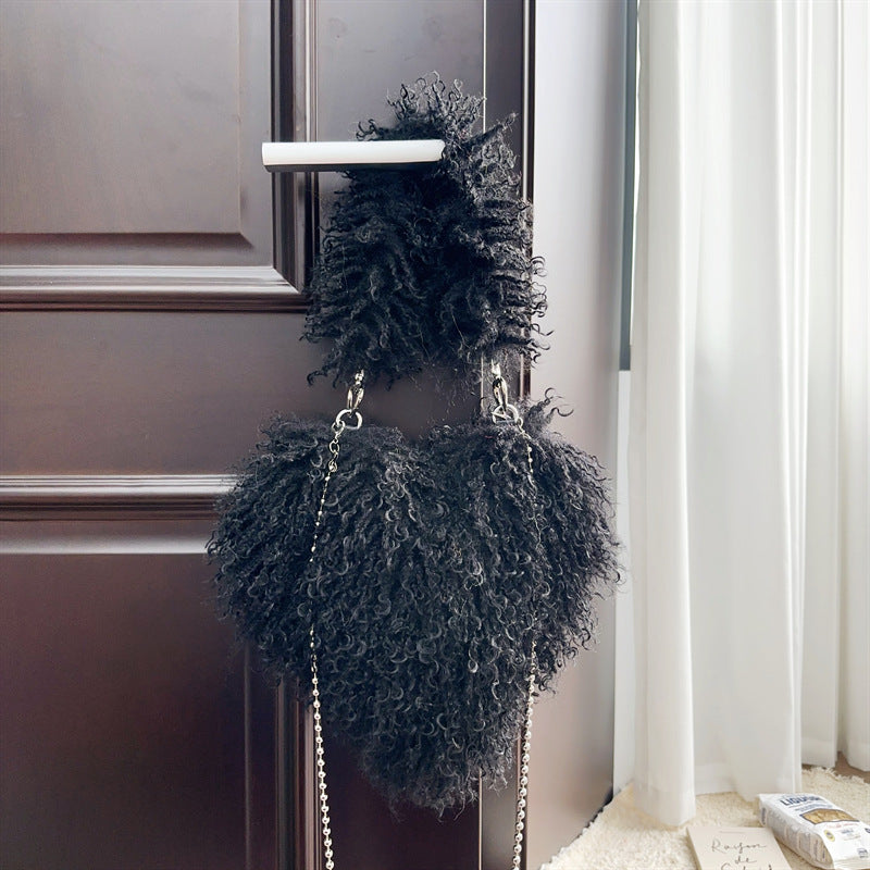 Womens Wool Handbag With Chain Strap