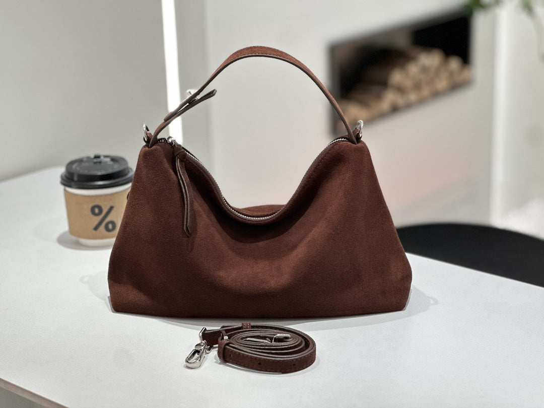 Womens Leather Handbag Premium Matte Suede Cowhide Tote Crossbody Bag