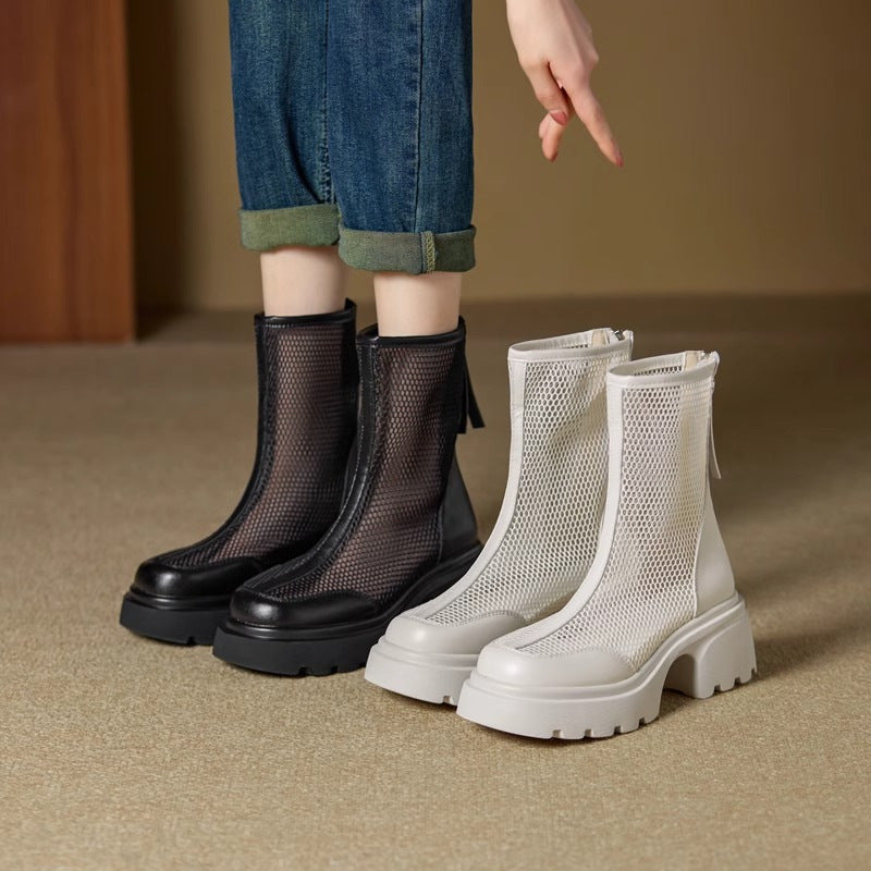 Women's Mesh Platform Chunky Heel Boots