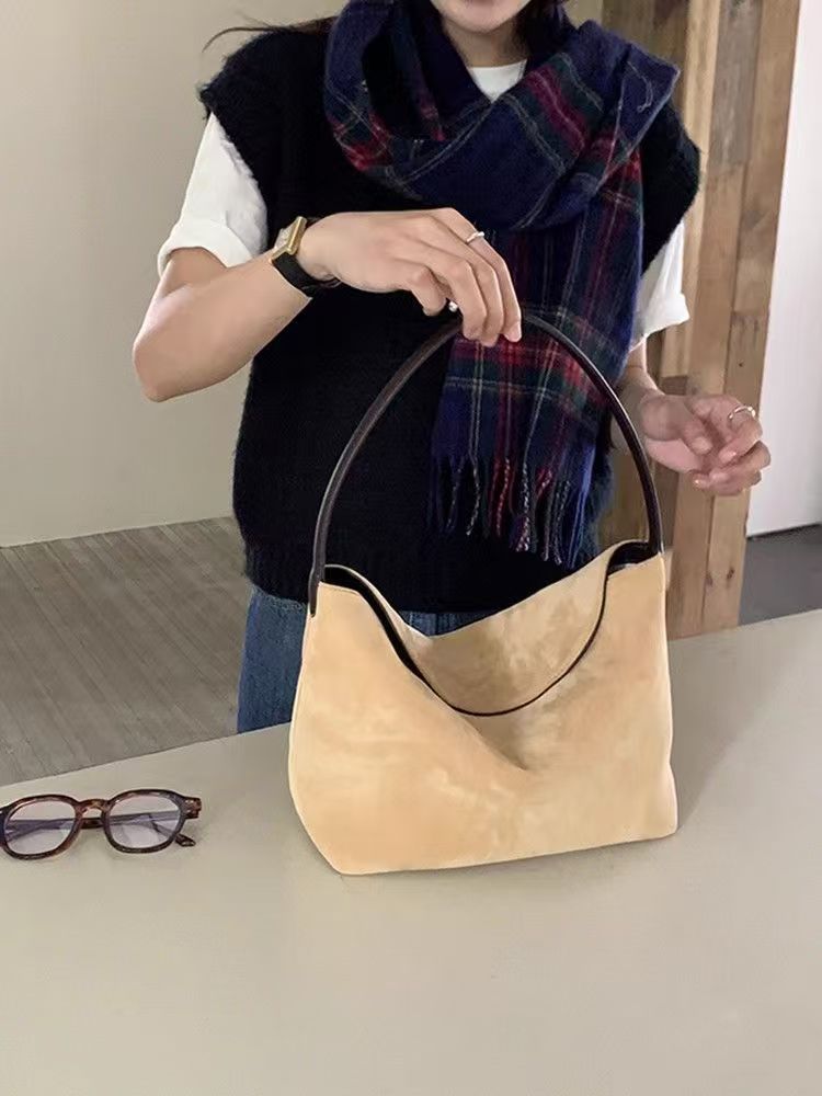 New Retro Suede Womens Bag Korean Niche Design Handbag Shoulder Underarm Bag In Korean Style