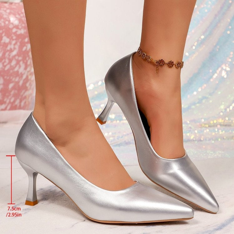 Women's Silver Pointed Toe High Heels