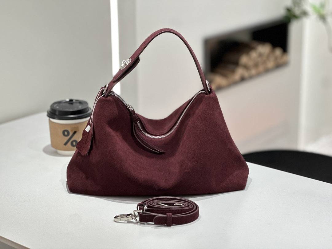 Womens Leather Handbag Premium Matte Suede Cowhide Tote Crossbody Bag