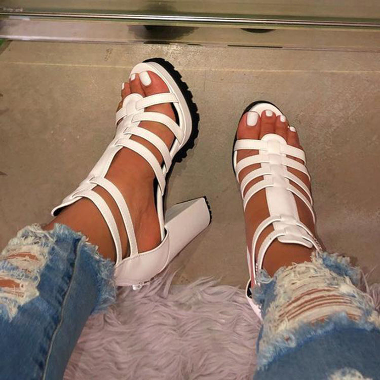 Women's Round Toe Chunky Heel Sandals