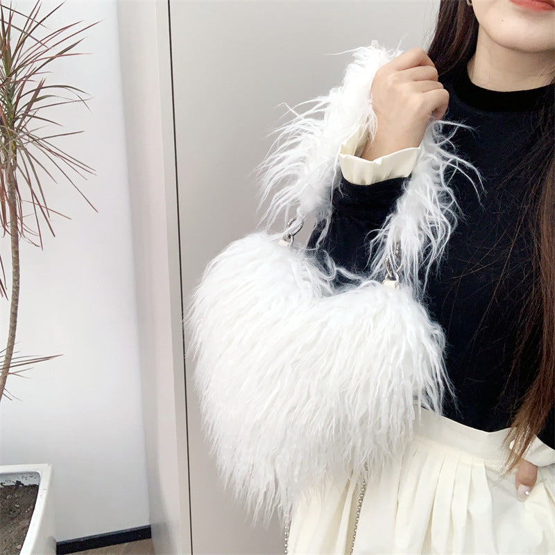 Womens Wool Handbag With Chain Strap