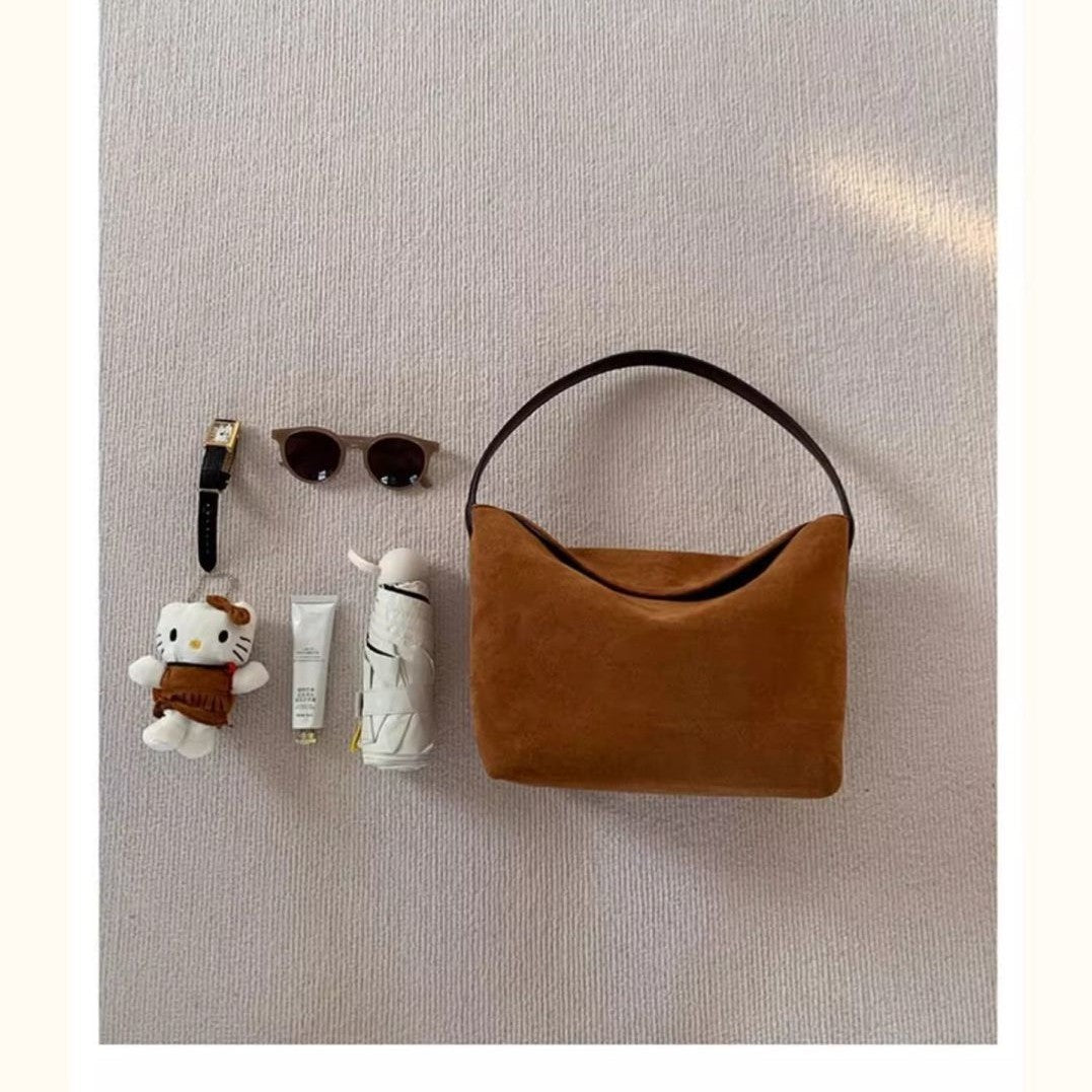 New Retro Suede Womens Bag Korean Niche Design Handbag Shoulder Underarm Bag In Korean Style