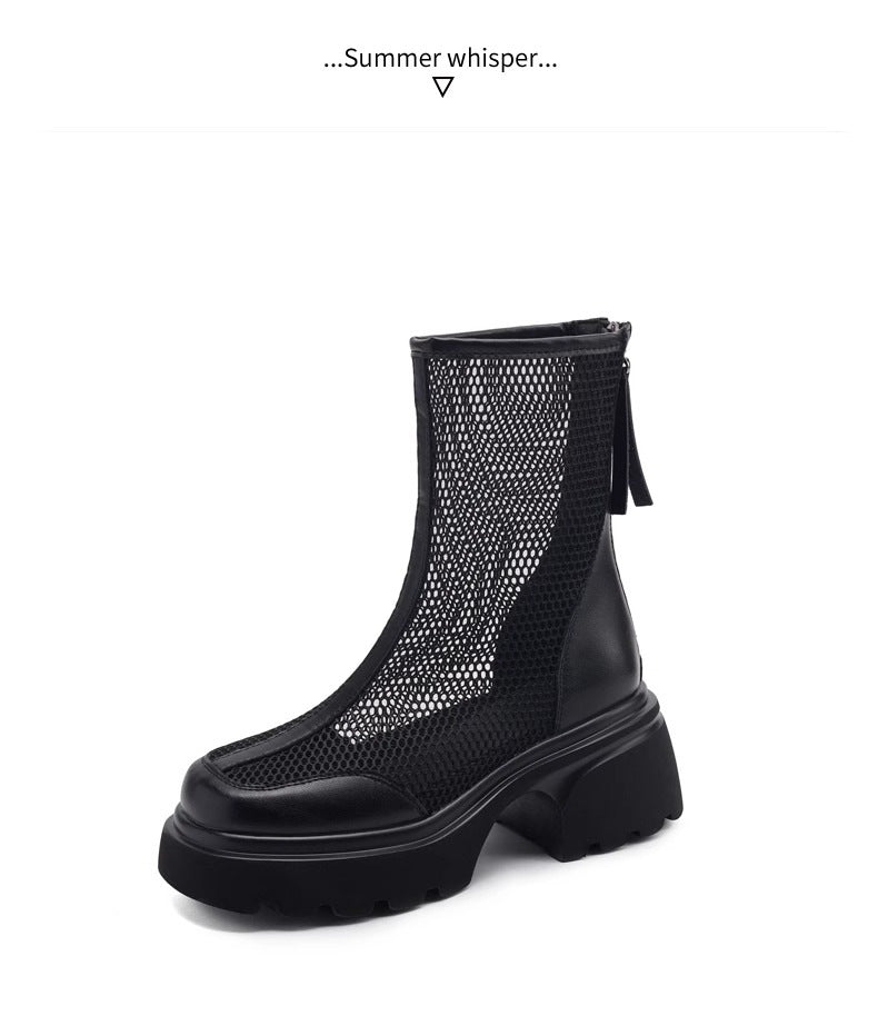 Women's Mesh Platform Chunky Heel Boots