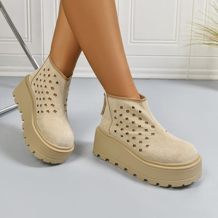 Women's Perforated Wedge Ankle Boots