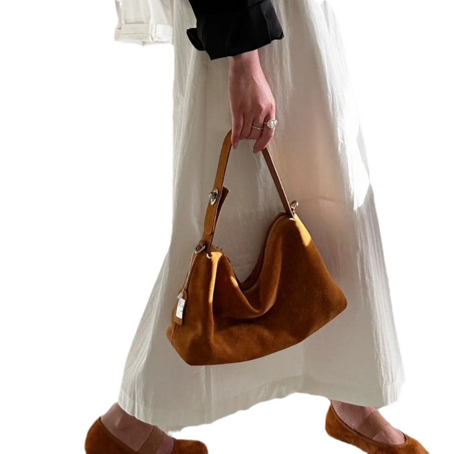 Womens Leather Handbag Premium Matte Suede Cowhide Tote Crossbody Bag