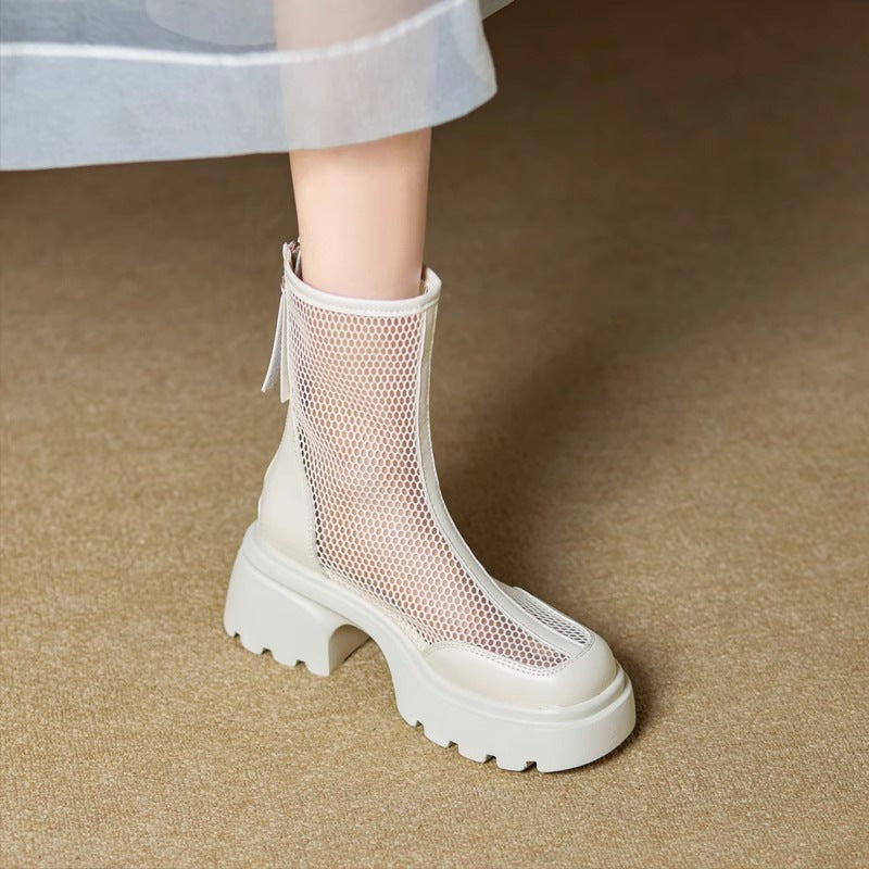 Women's Mesh Platform Chunky Heel Boots