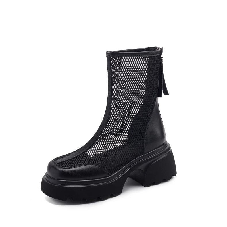 Women's Mesh Platform Chunky Heel Boots