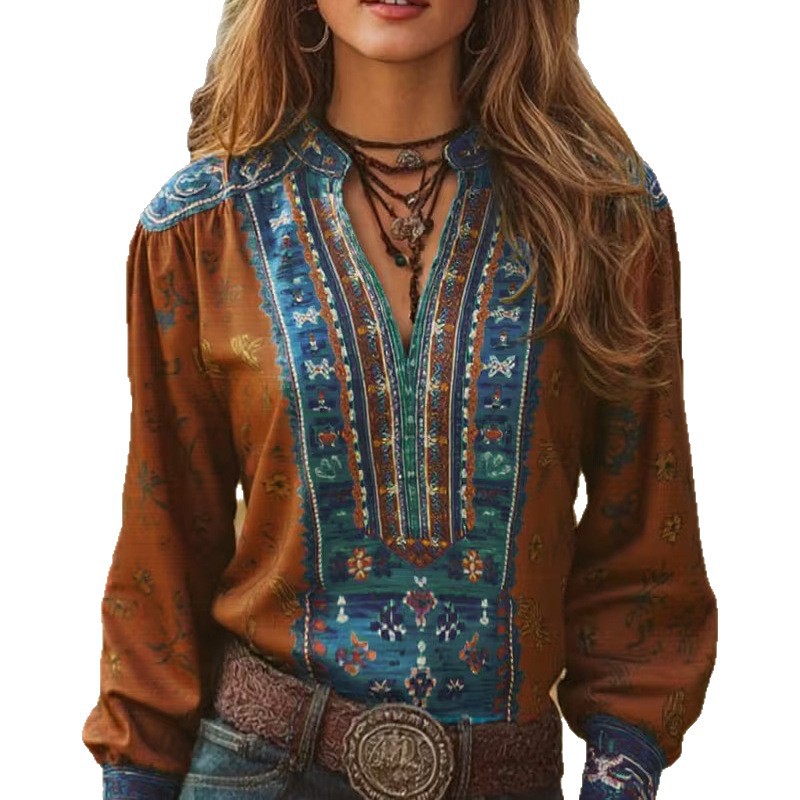 Women's Retro Printed Shirt Top