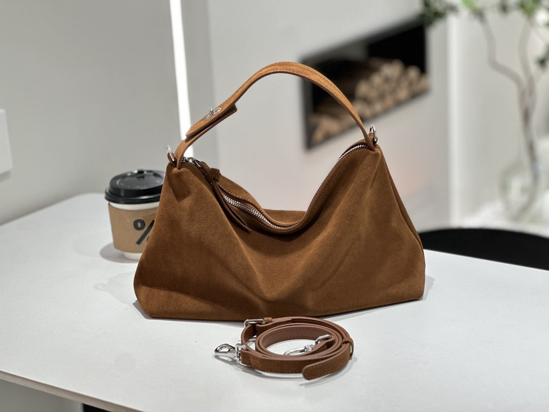 Womens Leather Handbag Premium Matte Suede Cowhide Tote Crossbody Bag